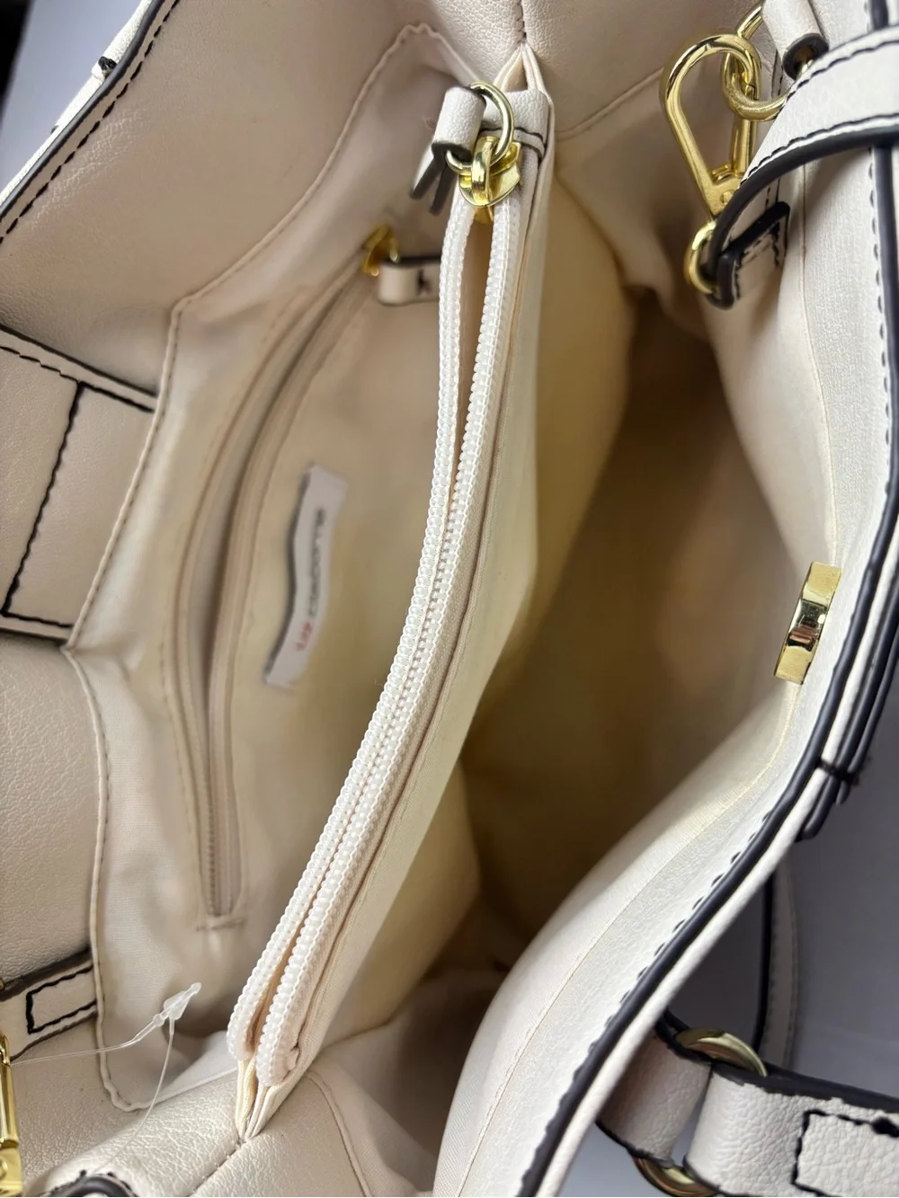 Liz Claiborne Cream Tote with Brown Center Stripe